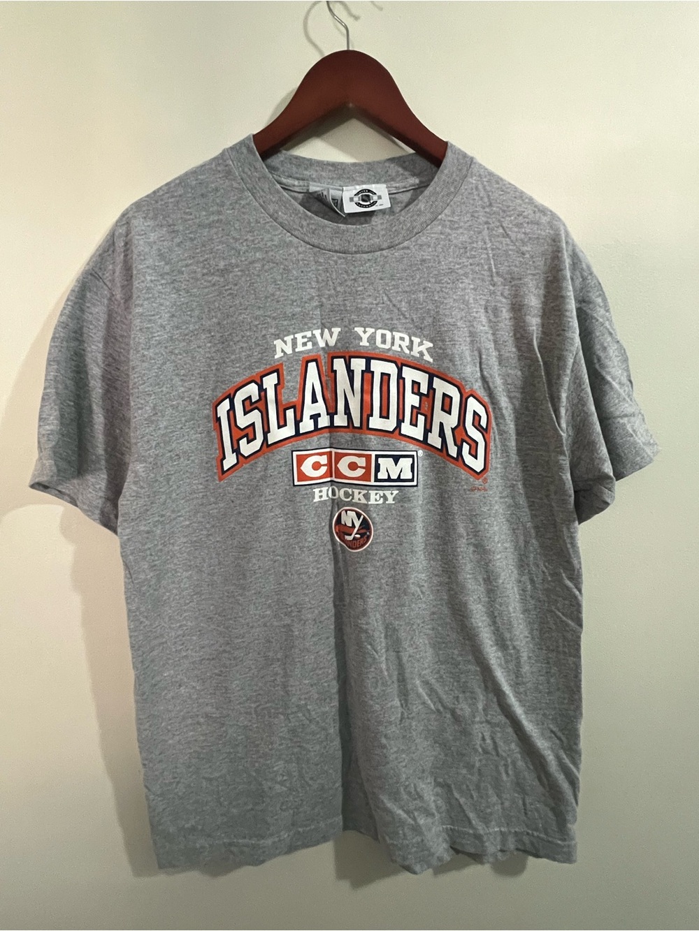 Vtg New York Islanders Shirt Large CCM NHL Center Ice Authentic Heather Grey Tee